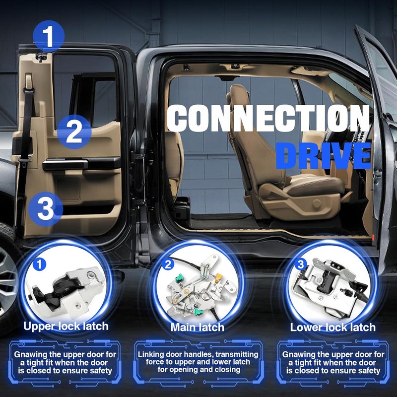 WEILEITE 6C3Z-28264A00-A Rear Right Passenger Side Door Cable Latch Lock Latch Actuator Assembly Set Kit Upper and Lower Fit for Ford F250 F350 F450 F550 Super Duty 1999-2007 Replace 6C3Z-28264A00-A - Image 4